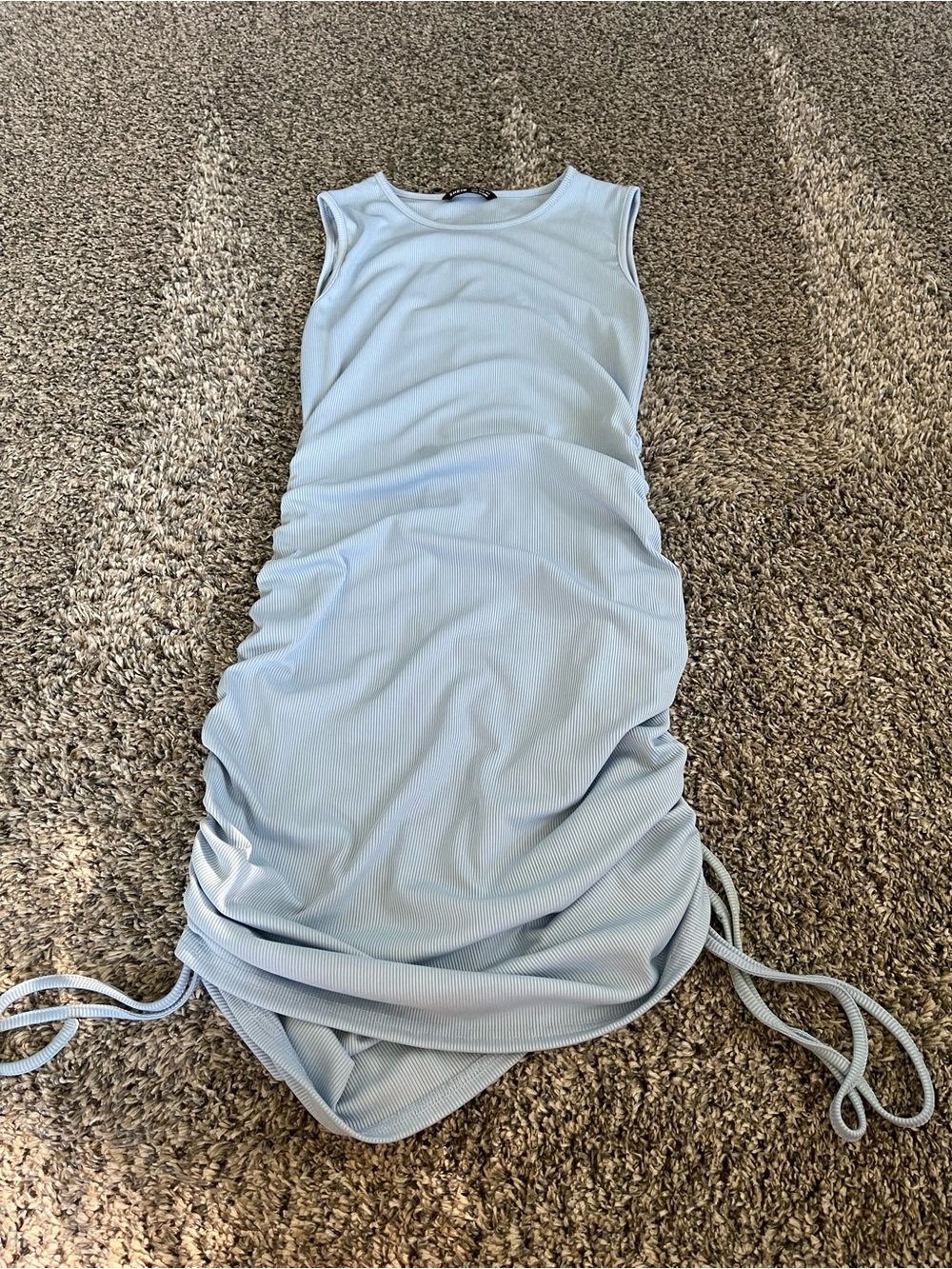 Light Blue Sleeveless Ruched Side-Tie Dress
